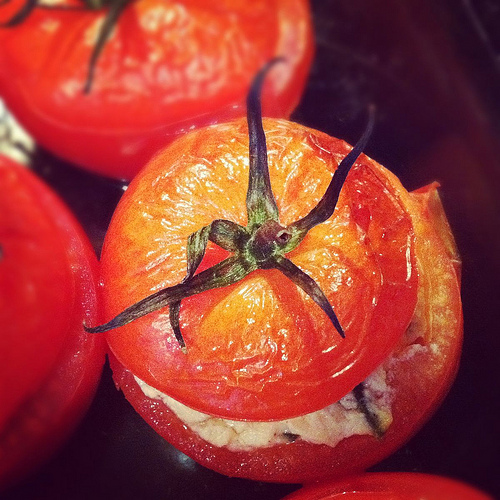 Vegan Goat Cheese Stuffed Oven-Roasted Tomatoes