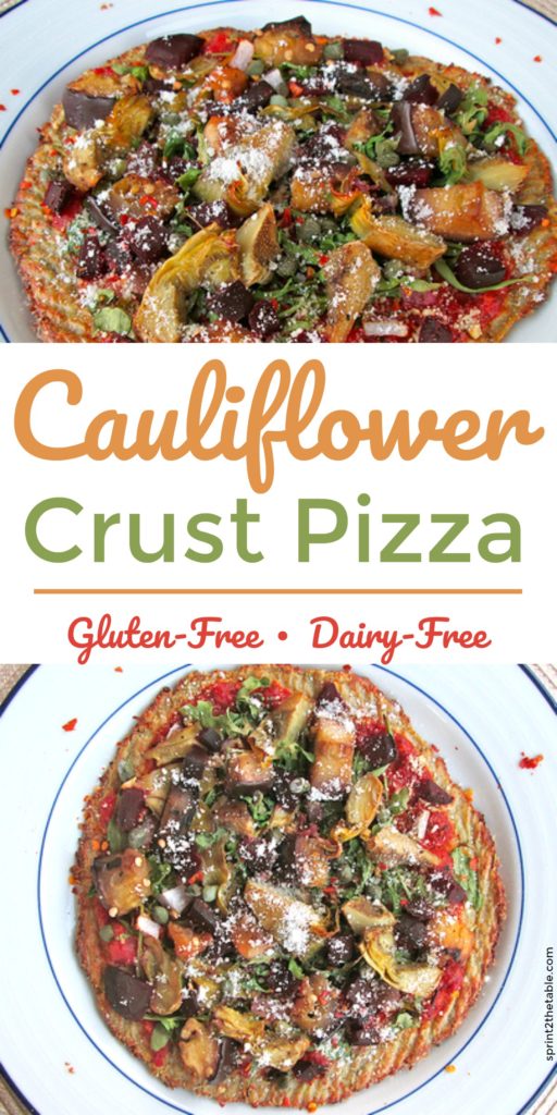 This Cauliflower Crust Pizza recipe is gluten-free and dairy-free, making it the cleanest pizza I've found.  It's also delicious!  You can actually pick it up with your hands, and it can be frozen for a quick dinner.