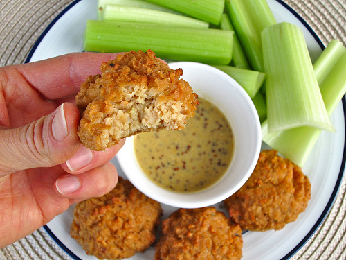 Chick-less Nuggets! These meat-free nuggest easy to make and high in protein thanks to TVP.