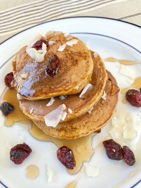 These Spiced Pumpkin Protein Pancakes are full of protein and packed with warming fall flavor.  They're the perfect healthy, gluten-free breakfast for chilly mornings!