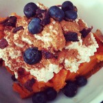 Sweet Potato, Cottage Cheese, Bacon, and Blueberries