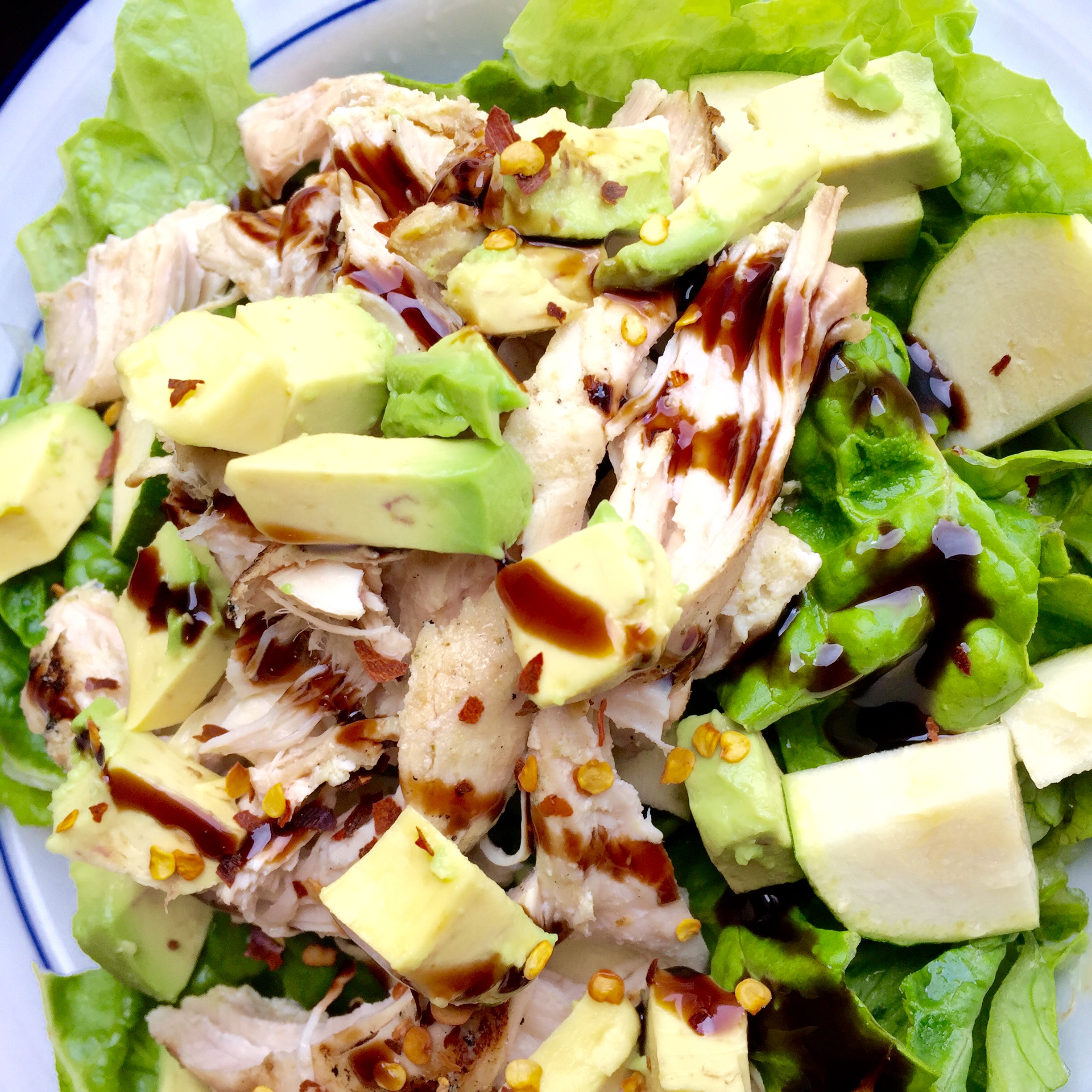 Chicken, avocado, zucchini salad