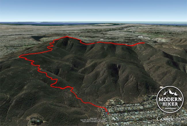 Cowles Mountain and Pyles Peak map