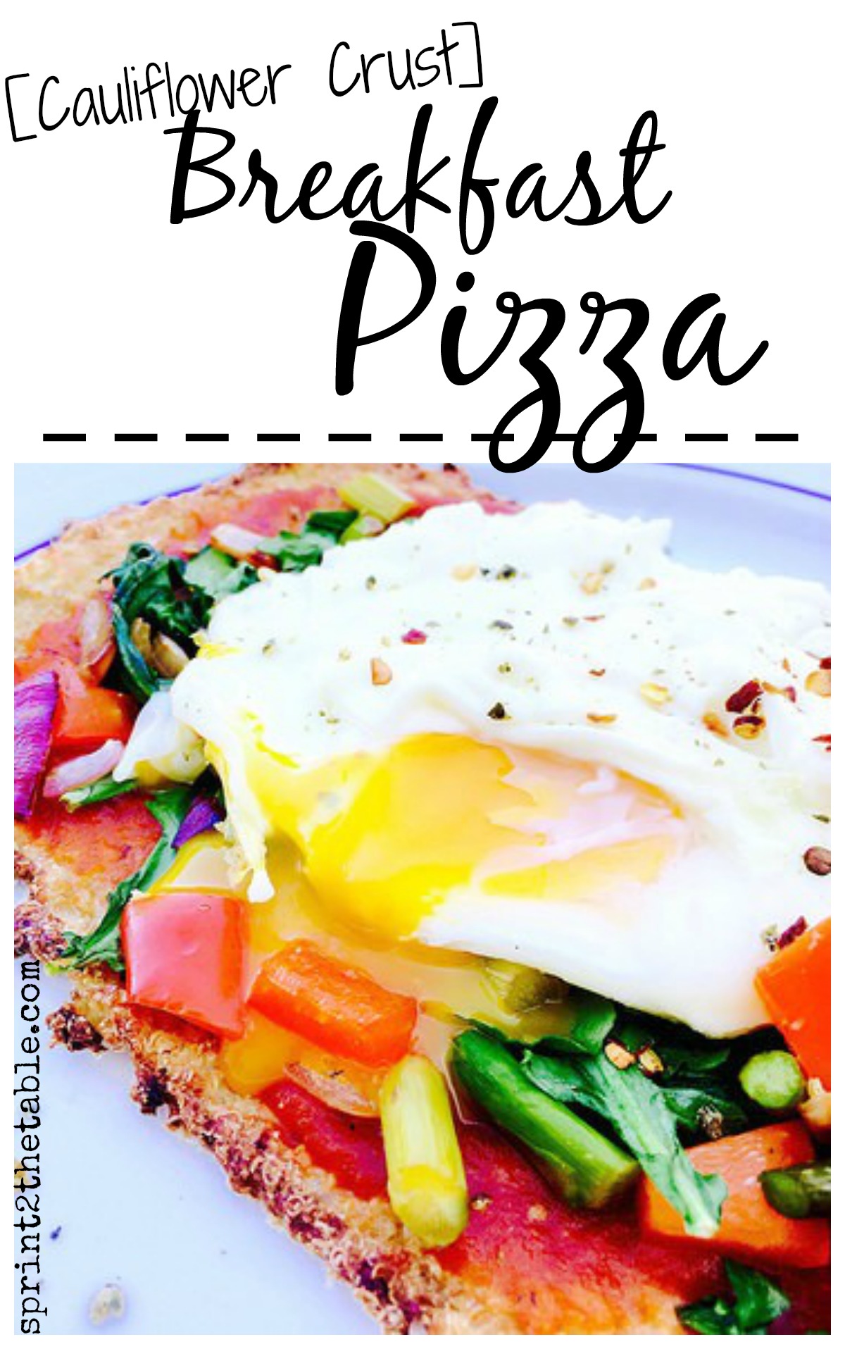 Cauliflower Crust Breakfast Pizza. Gluten-free, dairy-free, and crazy healthy. Instant breafast - put an egg on it!