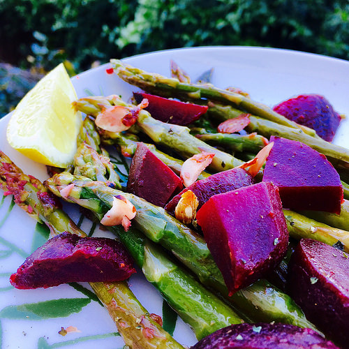 Lemon-Garlic Asparagus & Beets with Parmesan & Almonds - bright a flavorful for spring!