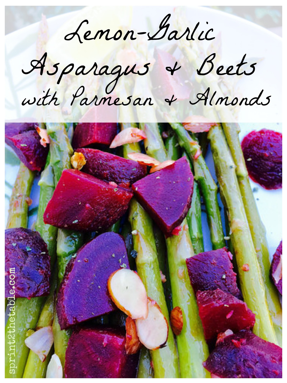 Lemon-Garlic Asparagus & Beets with Parmesan & Almonds. Perfect way to use spring produce! Colorful, healthy... simple to make but it feels oh-so-fancy!