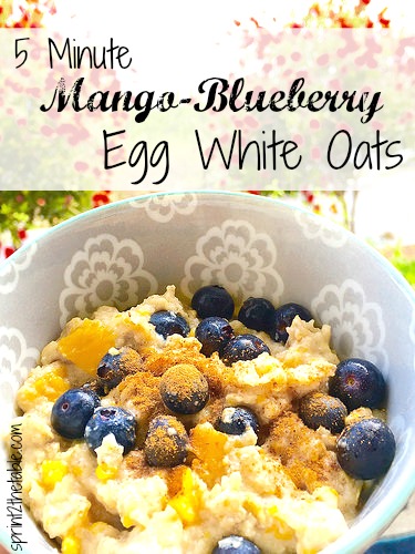 5 Minute Mango-Blueberry Egg White Oats - perfectly balanced, healthy breakfast that's high in protein and gluten-free!