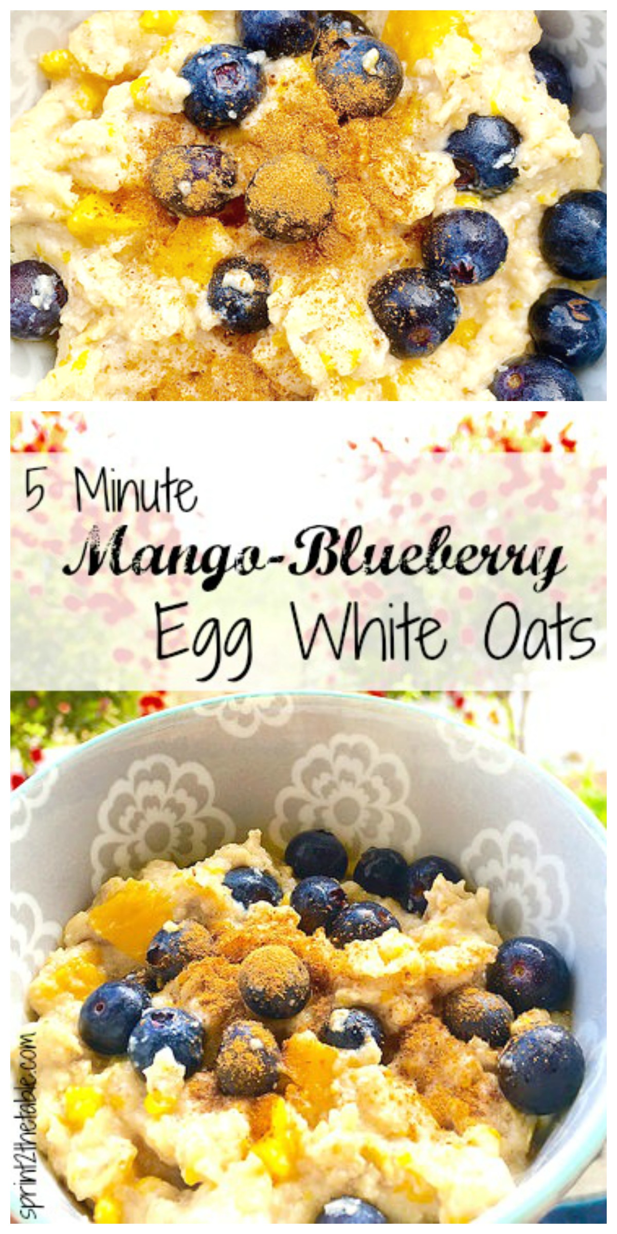 5 Minute Mango-Blueberry Egg White Oats - quick balanced and healthy breakfast that's high in protein and gluten-free!