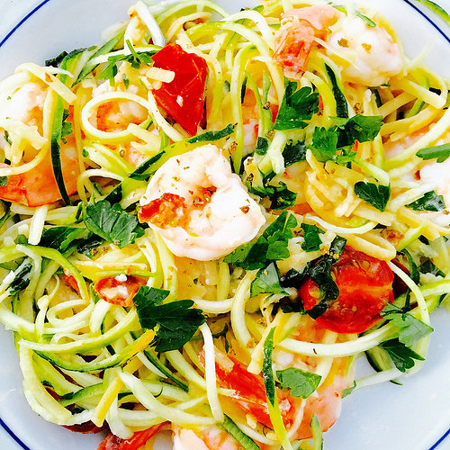 Lightened Up Shrimp & Zucchini Scampi - quick and easy gluten-free spring dinner!