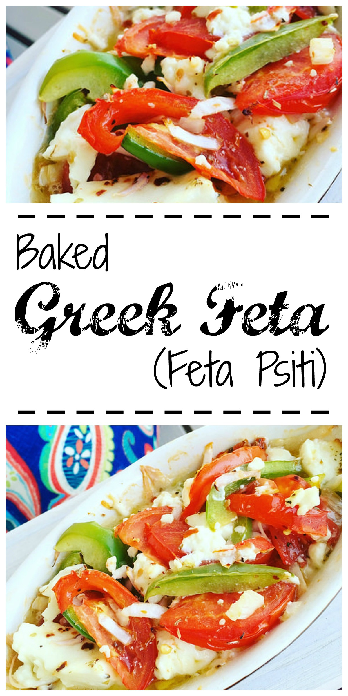 Greek Feta Psiti is easy to prepare and is a perfect appetizer or meze. You don't even have to stir it - just pile on a few simple ingredients!