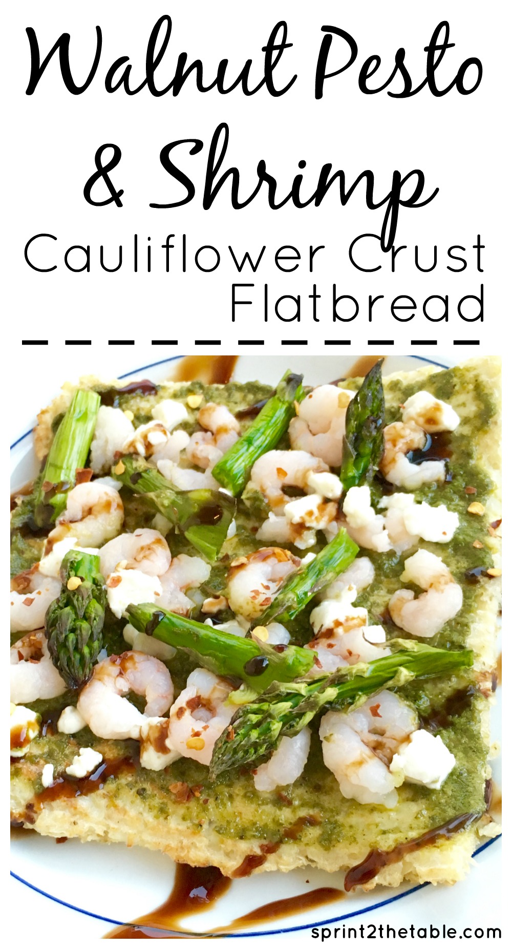 Walnut Pesto & Shrimp Cauliflower Crust Flatbread - if you're a pizza-lover, you have to try this healthy, dairy-free twist on crust!
