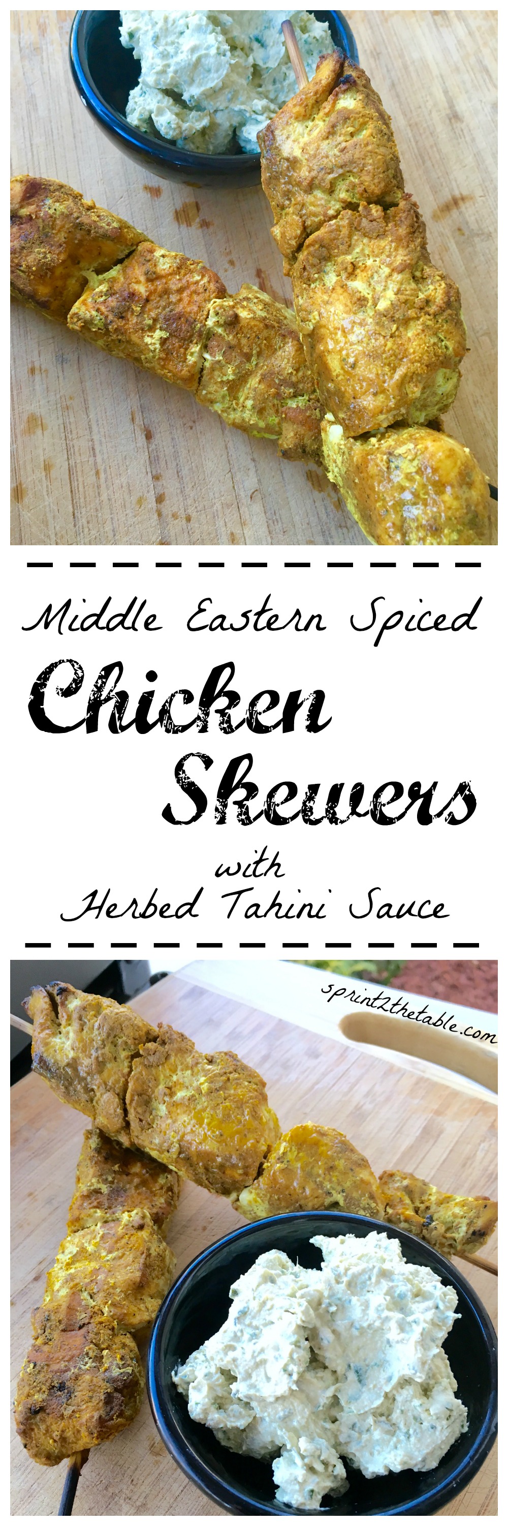 Middle Eastern Spiced Chicken Skewers with Herbed Tahini Sauce - these make a great summer dinner on the grill!