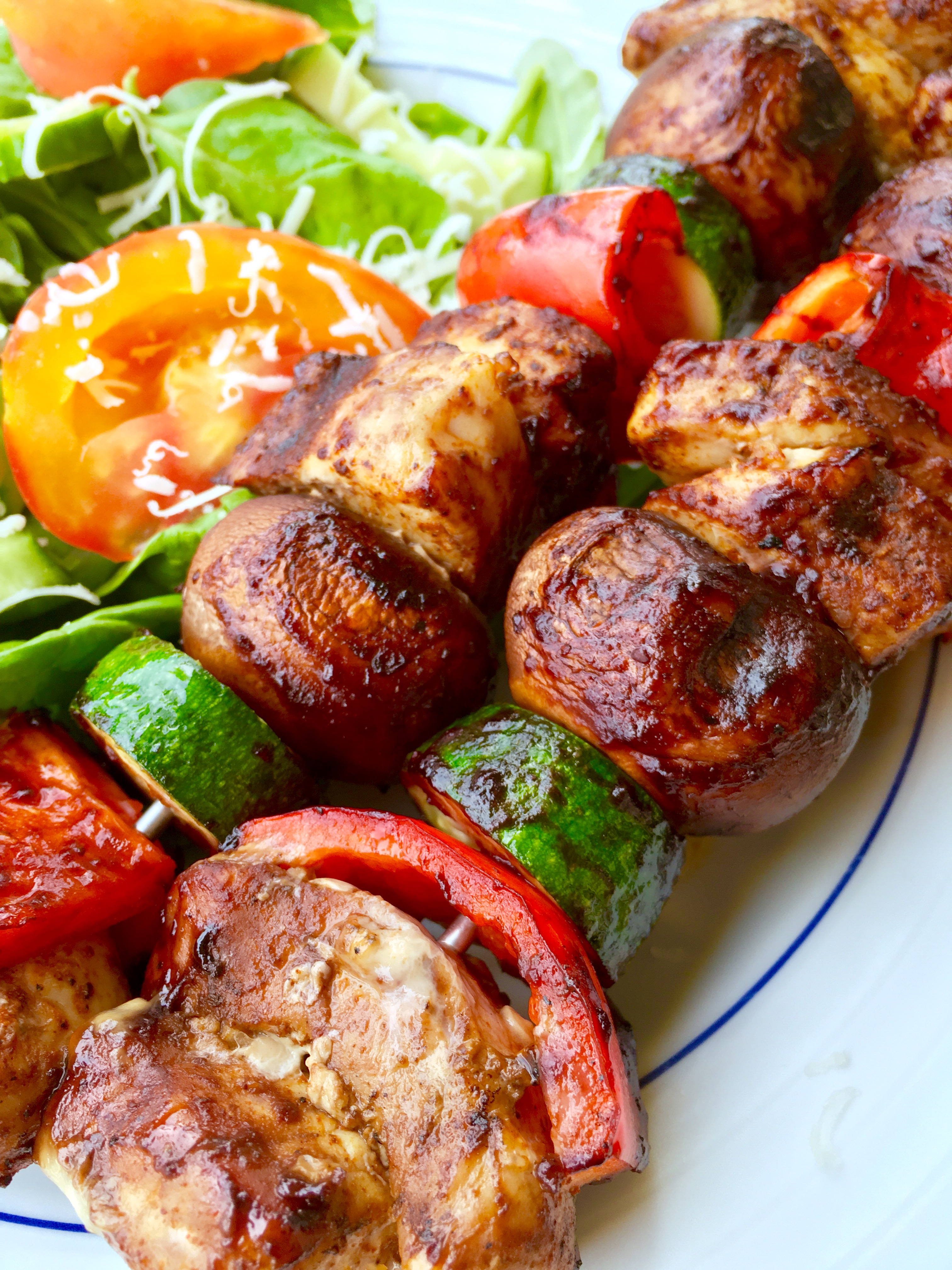 Blueberry BBQ Pork Skewers on the grill