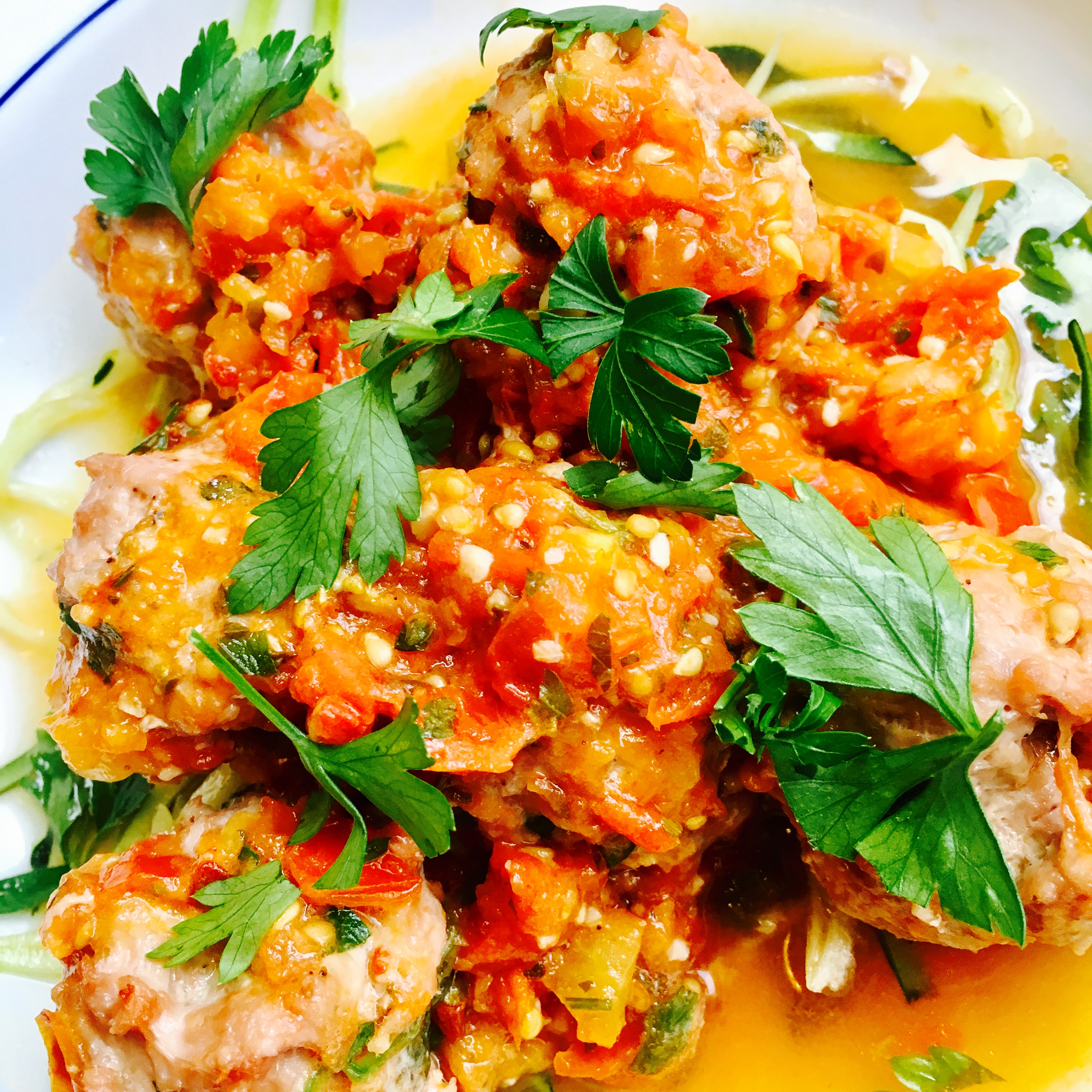 Turkey Spinach Meatballs in Skinny Sunday Gravy