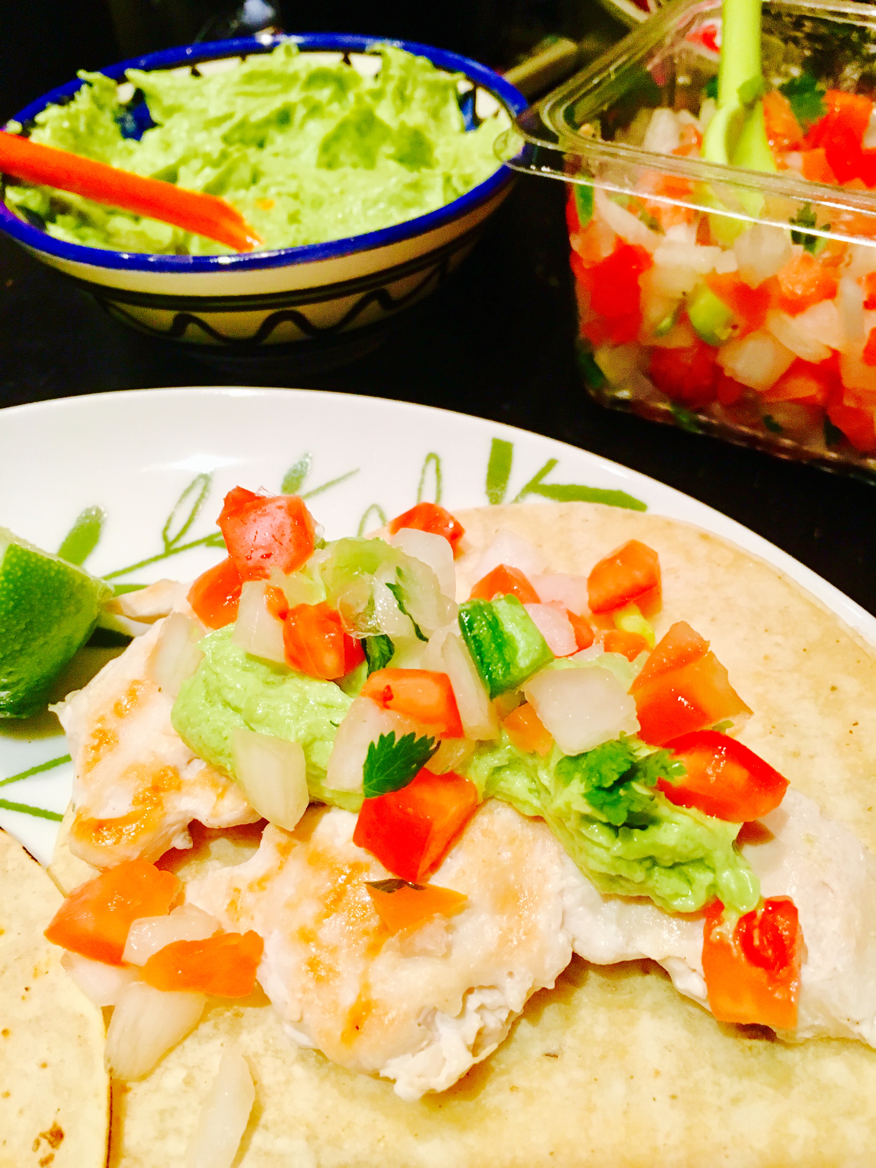 Grilled Chicken Tacos with Avocado Goat Cheese Sauce