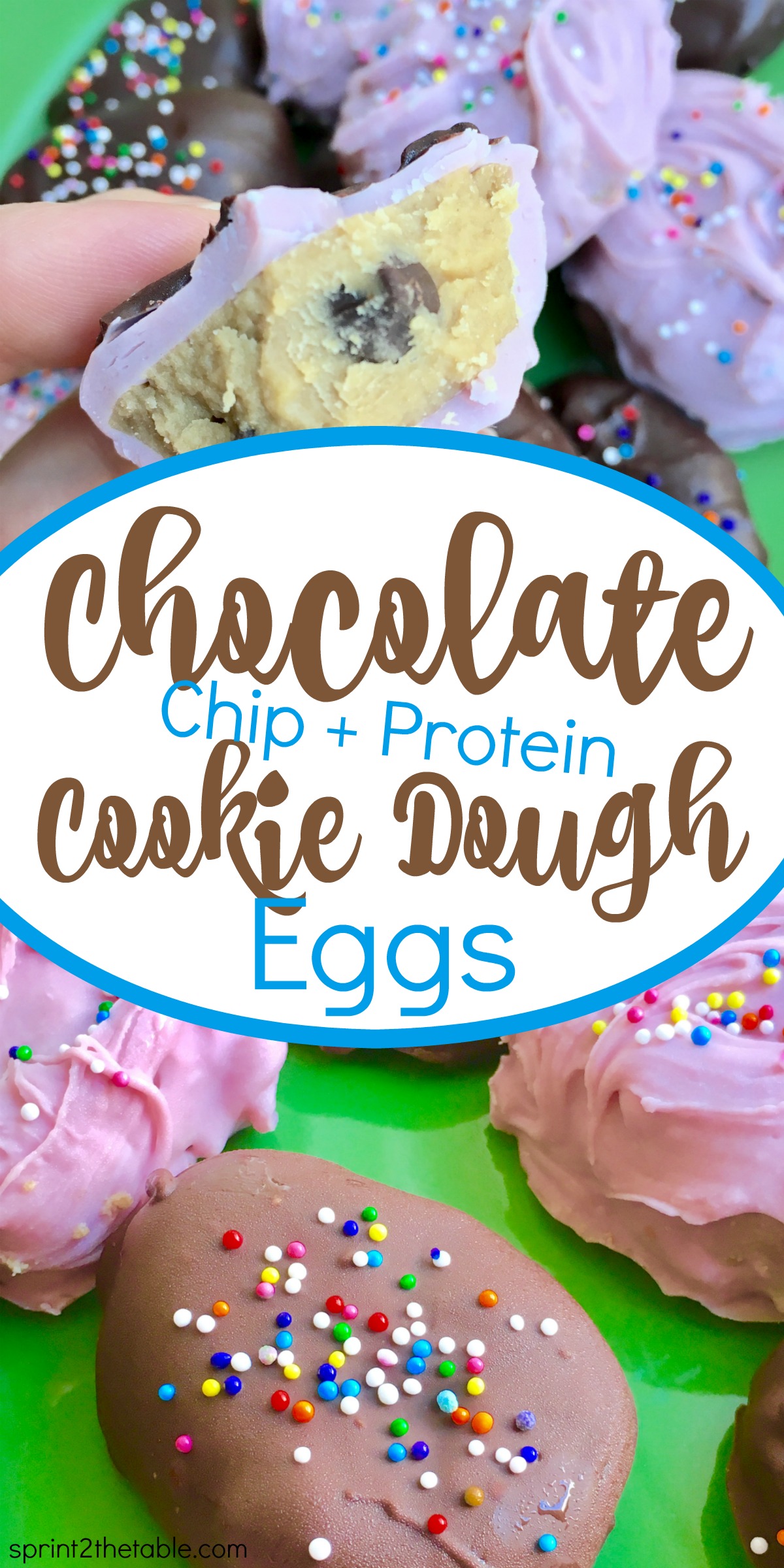 Easter celebrations always call for chocolate eggs.  These protein-laced Chocolate Chip Cookie Dough Easter Eggs take it to the next level with their creamy cookie dough filling!