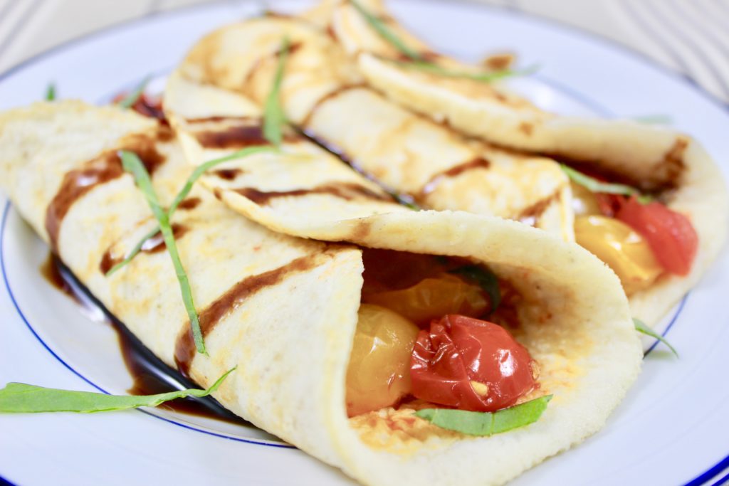 Easy Tomato Basil Cottage Cheese Crepes