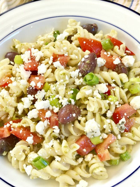 This gluten-free pasta salad comes together quickly and is delicious served warm or cold.  It's a great one to add to the week's meal prep plan!