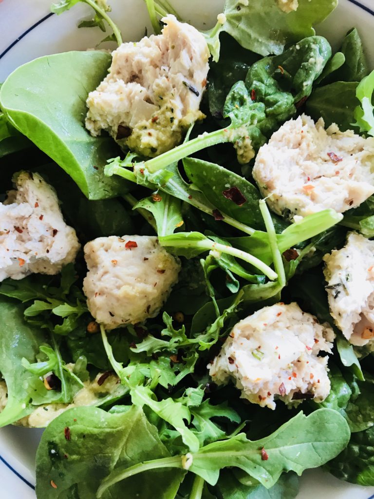 Chicken meatballs and salad