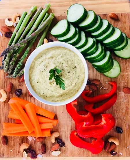 Paleo Zucchini Hummus is a delicious low-carb alternative to chickpea hummus.  It has a similar texture, but with fewer calories.  Enjoy as a light veggie dip or salad dressing! 