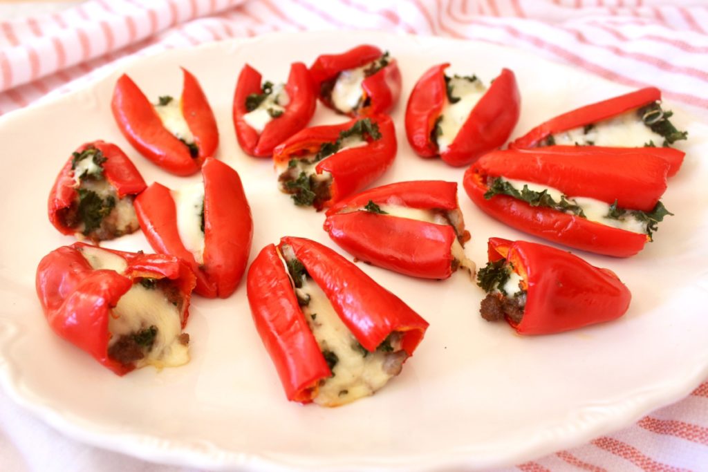 These Stuffed & Roasted Pepper Bites are perfect for a holiday party, or a football Sunday gathering. The bit of cheese makes them feel decadent and the beef makes them satiating. 