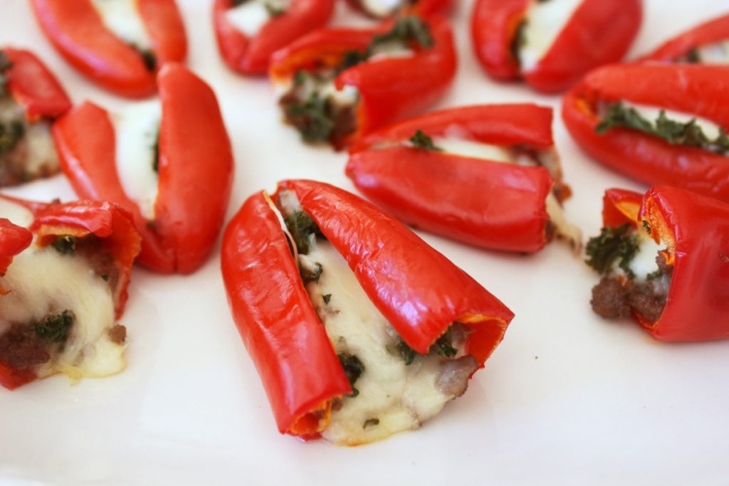 These Stuffed & Roasted Pepper Bites are perfect for a holiday party, or a football Sunday gathering. The bit of cheese makes them feel decadent and the beef makes them satiating. 