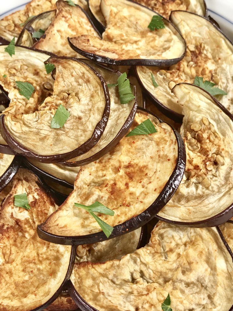Asian-Inspired Eggplant "Bacon" is a crispy, delicious crave-worthy recipe.  It's air quote "bacon," but that doesn't mean it lacks that same crack-like umami flavor we can't resist! 