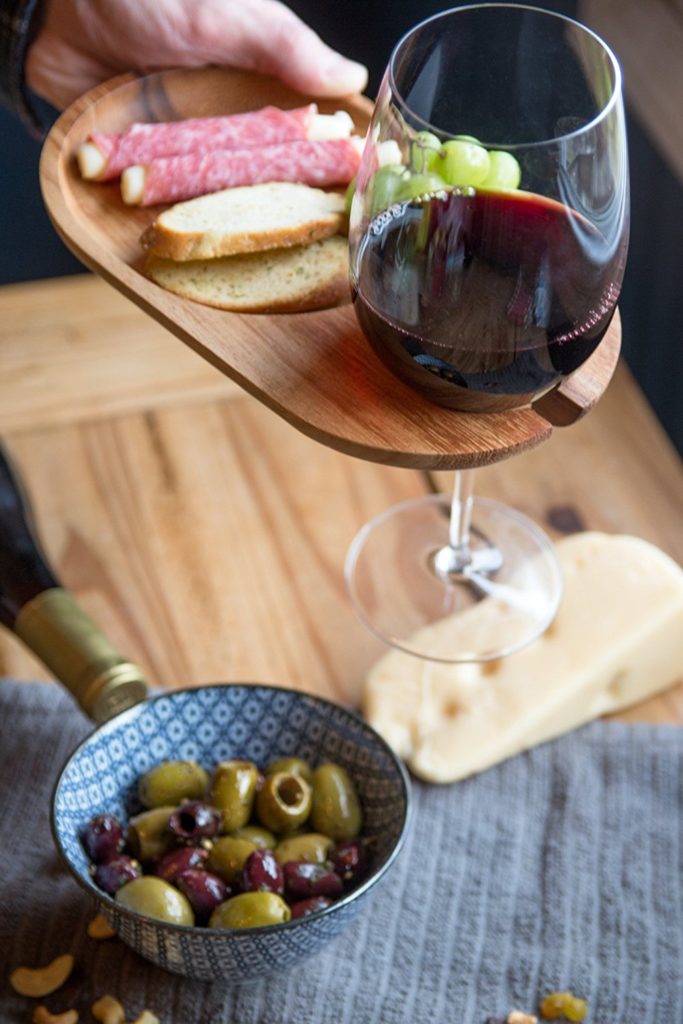 Cocktail plates that hold your wine AND your cheese!