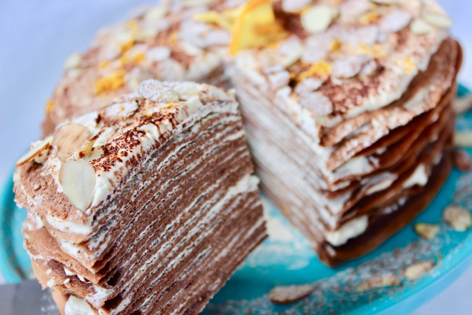 Chocolate Grand Marnier Crêpe Cake is not to heavy or too sweet, making it a perfect way to end a holiday meal!