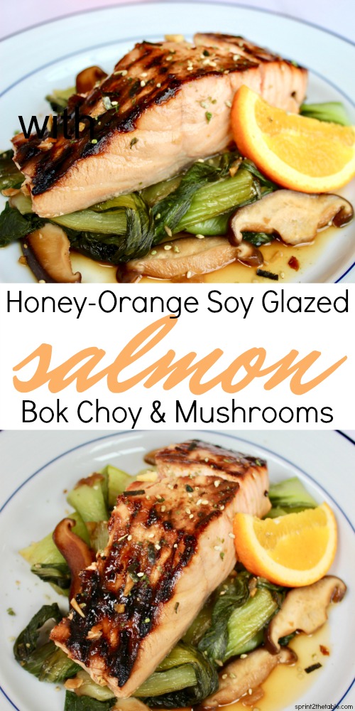 Honey-Orange Soy Glazed Salmon with Bok Choy & Mushrooms is sweet and salty and rich in that addicting umami way.  The hint of orange laced throughout keeps this dish it bright and fresh-feeling. 