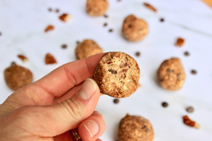 Who doesn't like pie? Enjoy a healthier, protein version of a bourbon-laced pie all year long with these Bourbon-Salted Pecan Protein Balls!