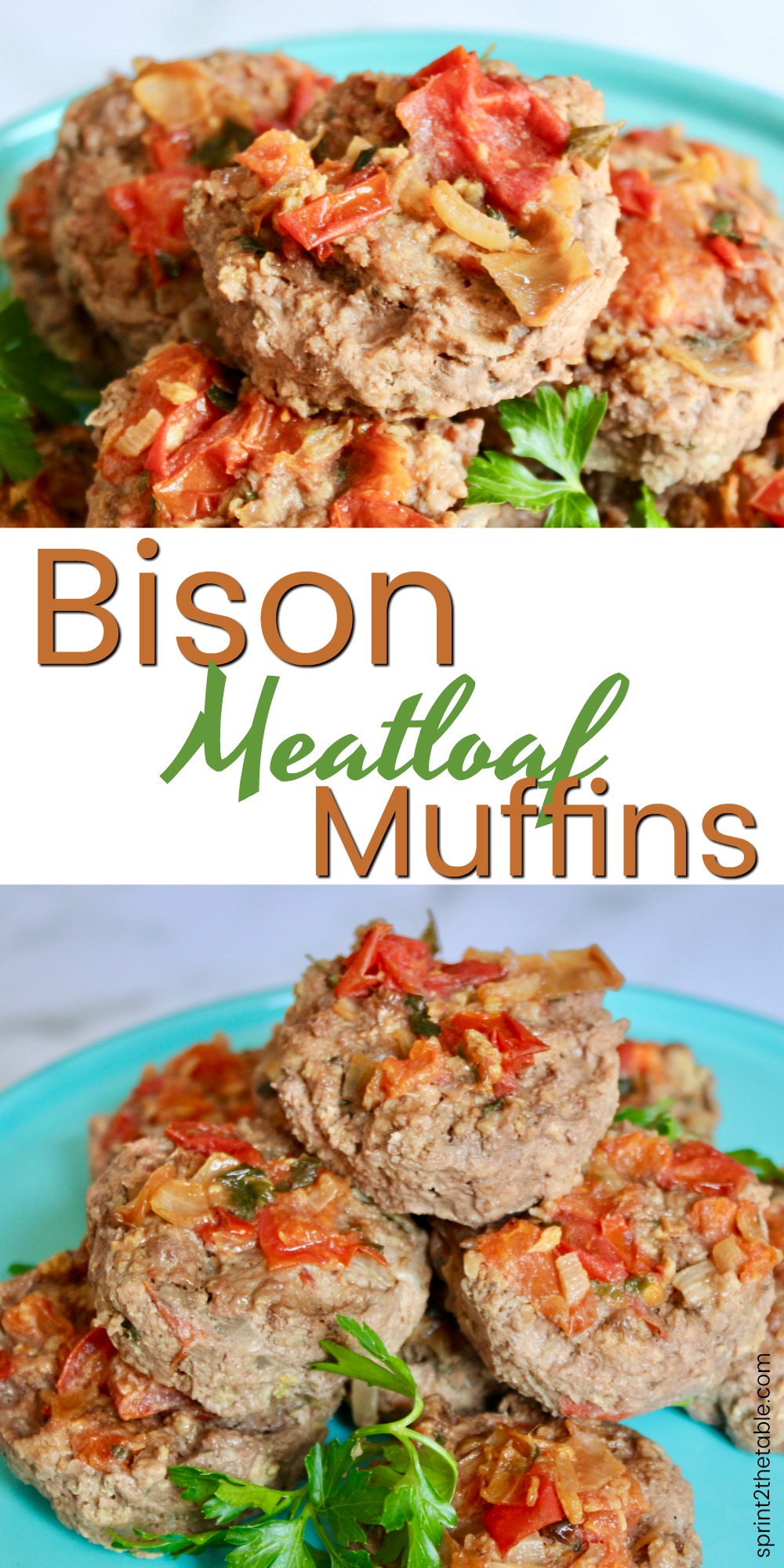 Bison Meatloaf Muffins are great for a weeknight dinner or make-ahead lunches.  The servings are individually portioned in a muffin tin, making this meatloaf recipe even easier to serve.