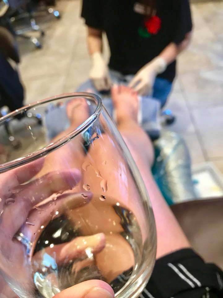 Pedicure and wine